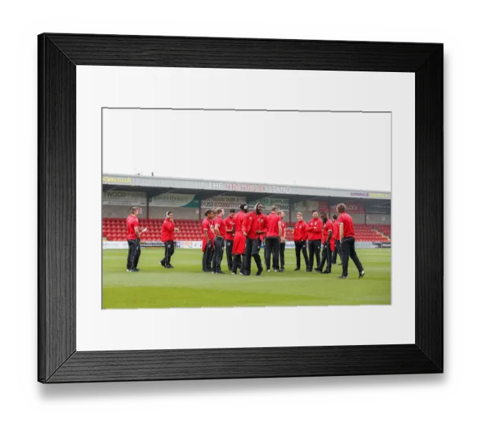 Framed Print : Bristol City Players Inspect Fleetwood Town's Highbury Stadium Pitch Before Match (Jay Emmanuel-Thomas)