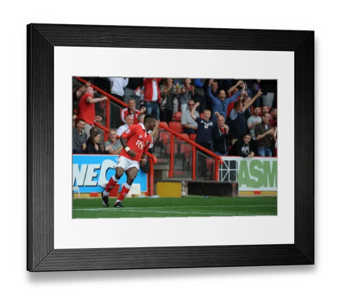 Framed Print : Thrilling Goal: Kieran Agard Scores Amidst Ecstatic Bristol City Fans vs. MK Dons (September 27, 2014)