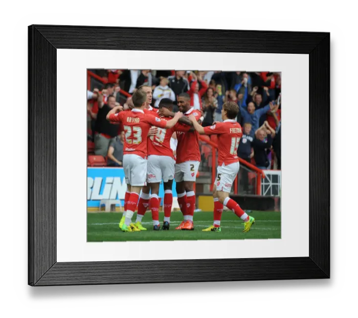 Framed Print : Bristol City Celebrates: Kieran Agard Scores the Winning Goal Against MK Dons Framed Print : Bristol City Celebrates: Kieran Agard Scores the Winning Goal Against MK Dons