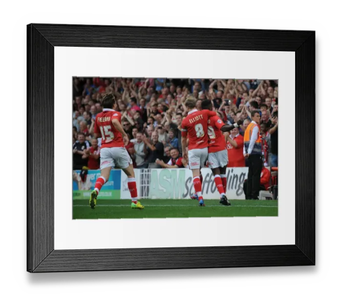 Framed Print : Bristol City's Kieran Agard: Euphoric Goal Celebration vs. MK Dons in Sky Bet League One (September 2014) Framed Print : Bristol City's Kieran Agard: Euphoric Goal Celebration vs. MK Dons in Sky Bet League One (September 2014)
