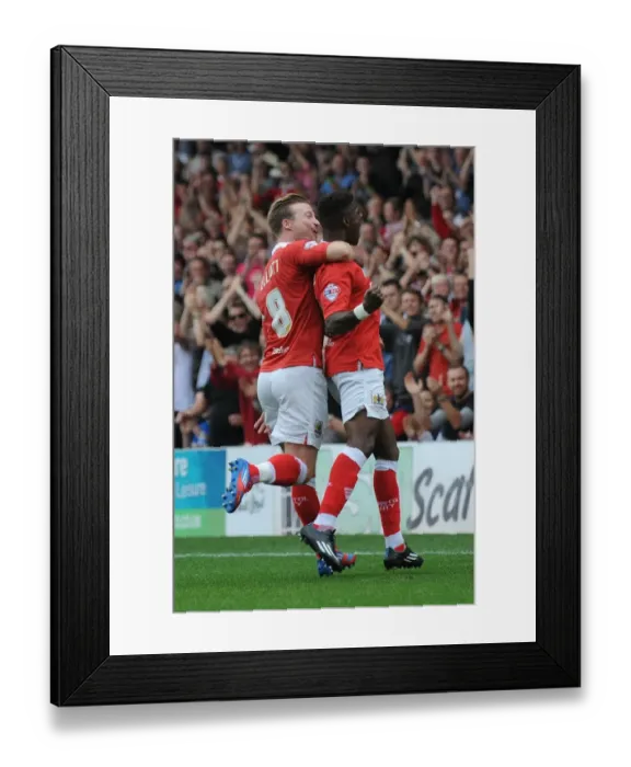 Framed Print : Bristol City's Kieran Agard and Wade Elliott Celebrate Goal Against MK Dons, Sky Bet League One, Ashton Gate, 2014 Framed Print : Bristol City's Kieran Agard and Wade Elliott Celebrate Goal Against MK Dons, Sky Bet League One, Ashton Gate, 2014