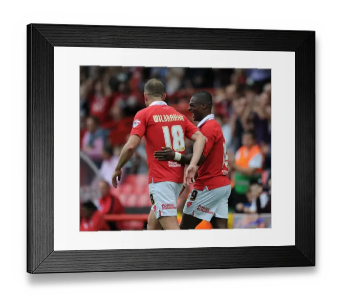 Framed Print : Bristol City's Kieran Agard and Aaron Wilbraham Celebrate Goal vs MK Dons, 2014