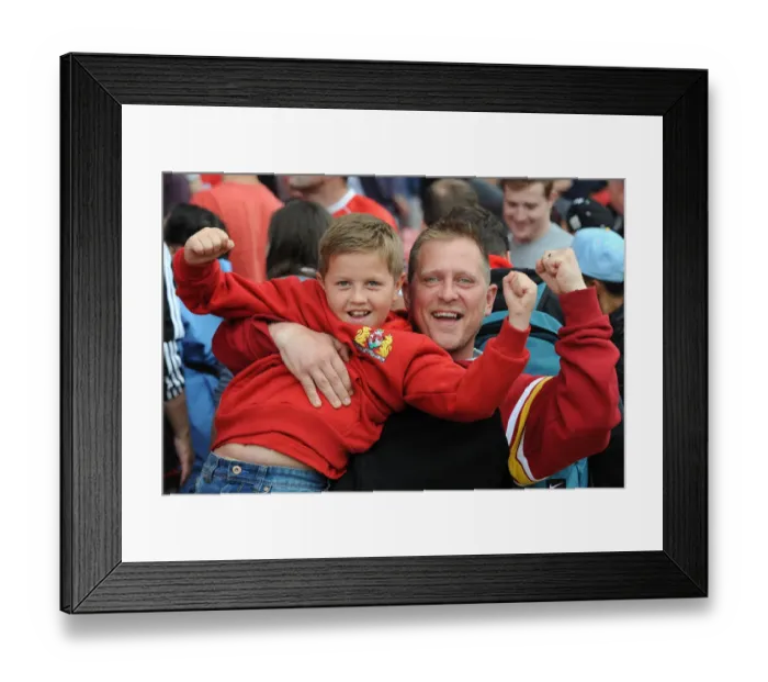 Framed Print : Thrilling 3-2 Victory: Bristol City Fans Celebrate at Ashton Gate Framed Print : Thrilling 3-2 Victory: Bristol City Fans Celebrate at Ashton Gate