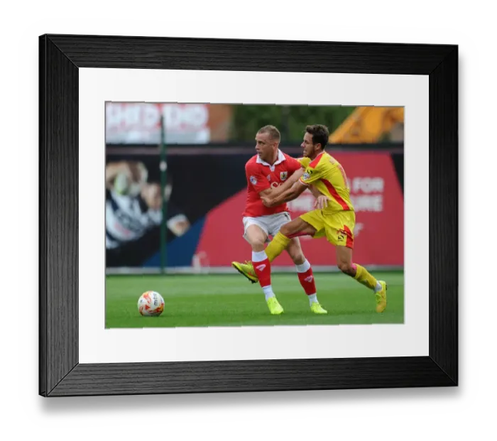 Framed Print : Bristol City vs MK Dons: Intense Moment as Wilbraham Clashes with Baldock Framed Print : Bristol City vs MK Dons: Intense Moment as Wilbraham Clashes with Baldock