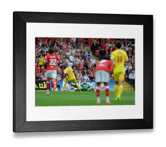 Framed Print : Bristol City Goalkeeper Frank Fielding Tackles Benik Afobe of MK Dons in Sky Bet League One Clash Framed Print : Bristol City Goalkeeper Frank Fielding Tackles Benik Afobe of MK Dons in Sky Bet League One Clash