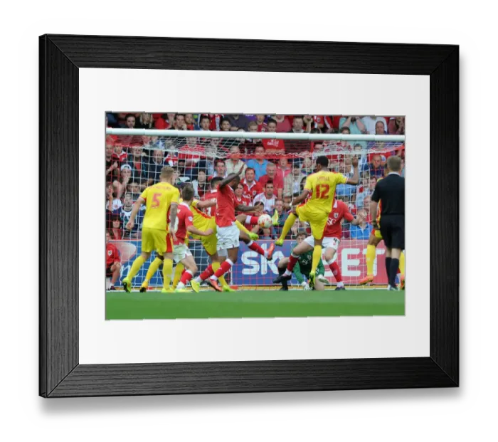 Framed Print : Bristol City Defender Mark Little Clears Goal-Line Scramble vs MK Dons, Sky Bet League One, 2014