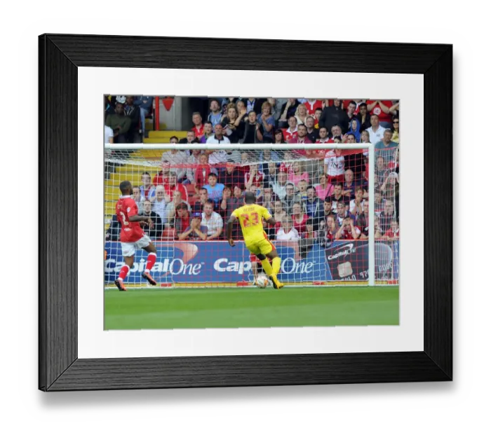 Framed Print : Milton Keynes Dons Benik Afobe Scores Open Goal Against Bristol City, 27 September 2014