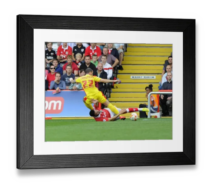Framed Print : Bristol City vs MK Dons: Derrick Williams Tackles Samir Carruthers Framed Print : Bristol City vs MK Dons: Derrick Williams Tackles Samir Carruthers