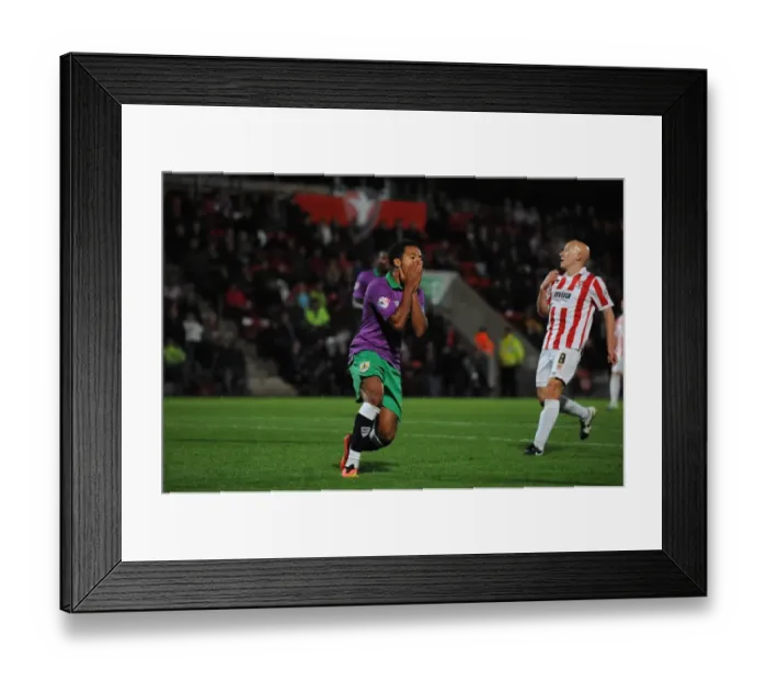 Framed Print : Korey Smith's Missed Opportunity: Cheltenham Town vs. Bristol City, 08 / 10 / 2014