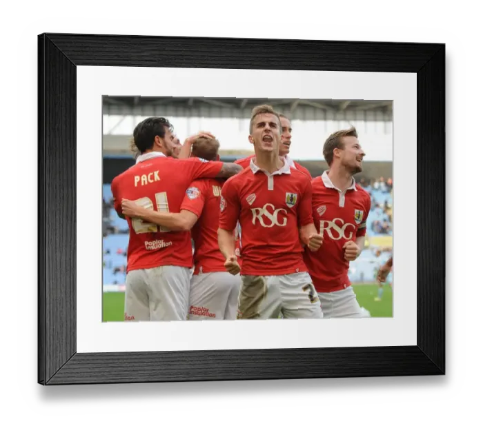 Framed Print : Bristol City: Joe Bryan and Scott Wagstaff Celebrate Winning Goal vs. Coventry City, Sky Bet League One - October 18, 2014 Framed Print : Bristol City: Joe Bryan and Scott Wagstaff Celebrate Winning Goal vs. Coventry City, Sky Bet League One - October 18, 2014