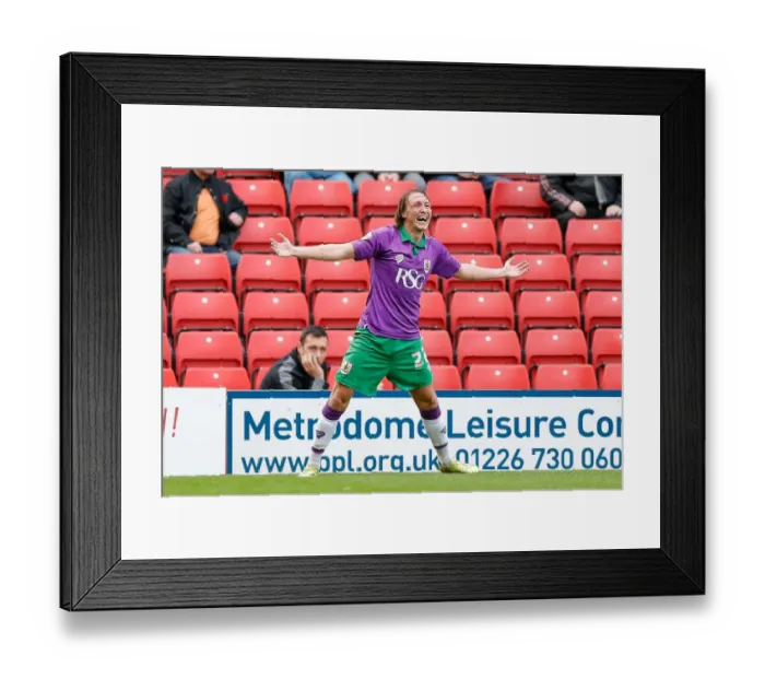 Framed Print : Luke Ayling Scores the Opener for Bristol City at Oakwell Stadium, 2014 Framed Print : Luke Ayling Scores the Opener for Bristol City at Oakwell Stadium, 2014