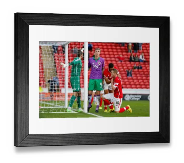 Framed Print : Aden Flint's Frustration: A Missed Headed Chance for Bristol City against Barnsley, October 2014 Framed Print : Aden Flint's Frustration: A Missed Headed Chance for Bristol City against Barnsley, October 2014