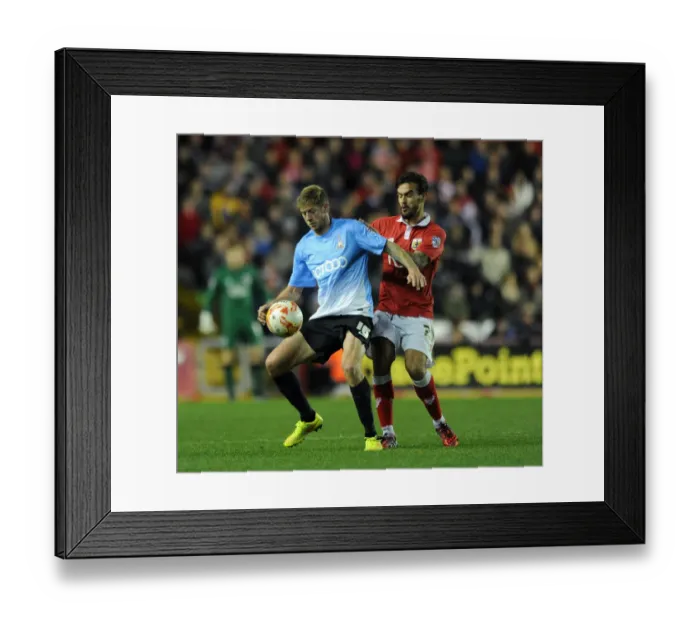 Framed Print : Marlon Pack Closes In: Intense Moment from Bristol City vs Bradford City, 2014