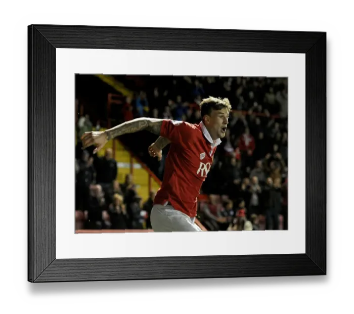 Framed Print : Aden Flint's Euphoric Goal: Bristol City's Victory Over Bradford City (2014)