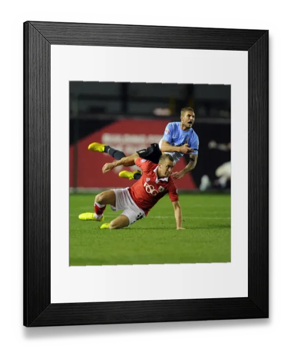 Framed Print : Bristol City vs Bradford City: Wilbraham Fouls Liddle Framed Print : Bristol City vs Bradford City: Wilbraham Fouls Liddle