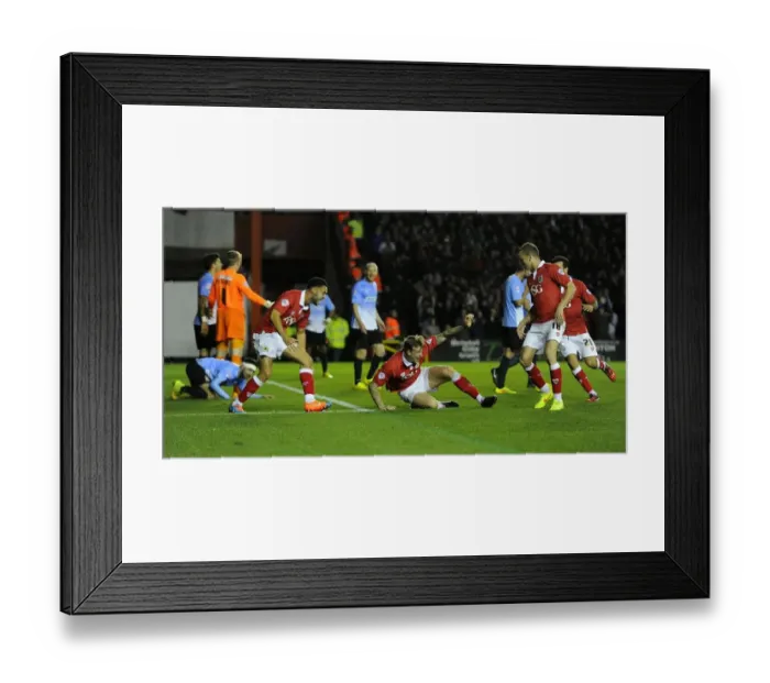 Framed Print : Aden Flint's Double: Celebrating Bristol City's Victory Over Bradford City (10-21-2014)