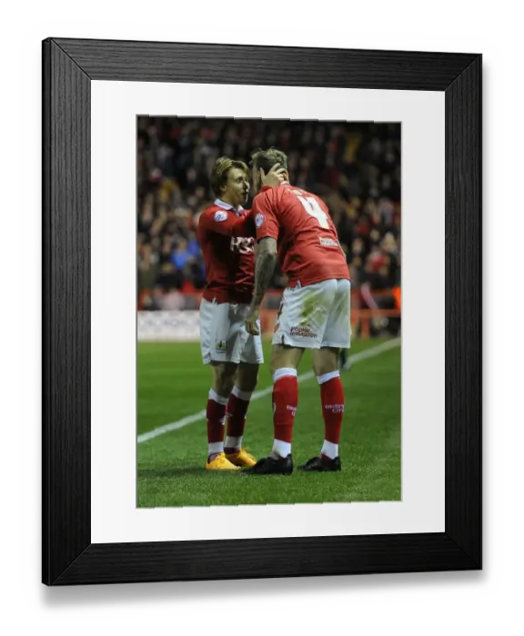 Framed Print : Aden Flint and Luke Freeman Celebrate Double Strike: Bristol City vs. Bradford City, 2014 Framed Print : Aden Flint and Luke Freeman Celebrate Double Strike: Bristol City vs. Bradford City, 2014