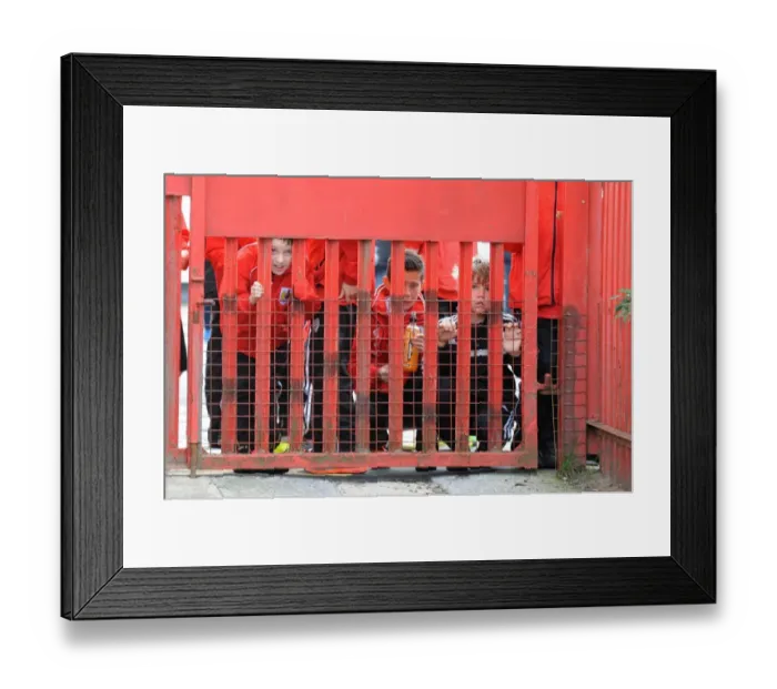 Framed Print : Young Fans Peek at Bristol City vs Oldham Athletic Football Match, 2014 Framed Print : Young Fans Peek at Bristol City vs Oldham Athletic Football Match, 2014
