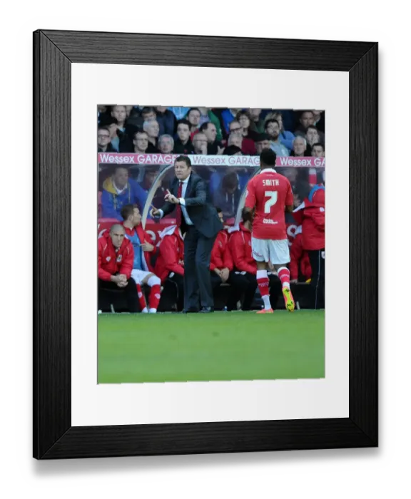 Framed Print : Steve Cotterill Gives Instructions to Korey Smith Before Scoring Free Kick: Bristol City vs Oldham Athletic, Sky Bet League One, 2014