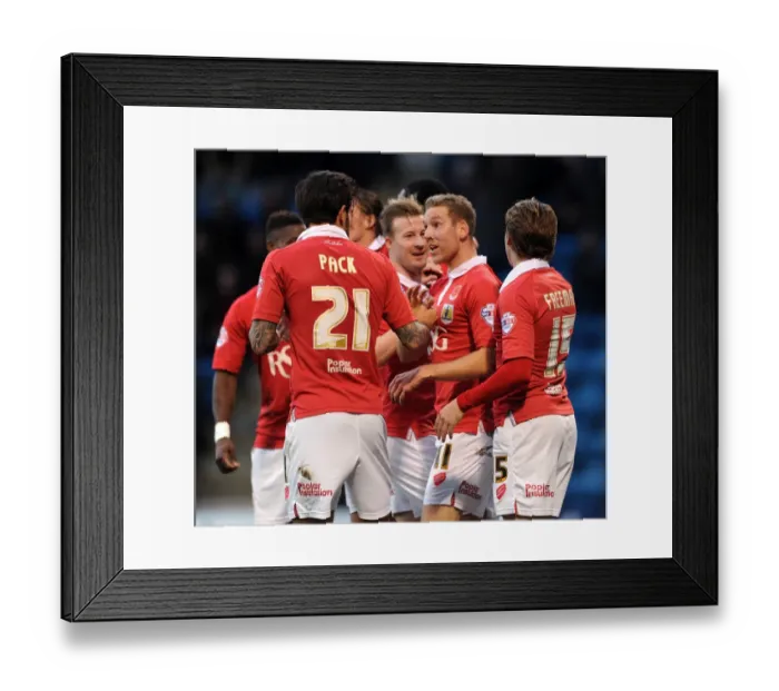 Framed Print : Bristol City Celebrate Goal: Scott Wagstaff Assists Greg Cunningham's Score in Gillingham vs. Bristol City FA Cup Match, November 2014