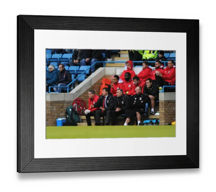 Framed Print : Steve Cotterill Shouts Instructions from the Bench: Gillingham vs. Bristol City, FA Cup Round One