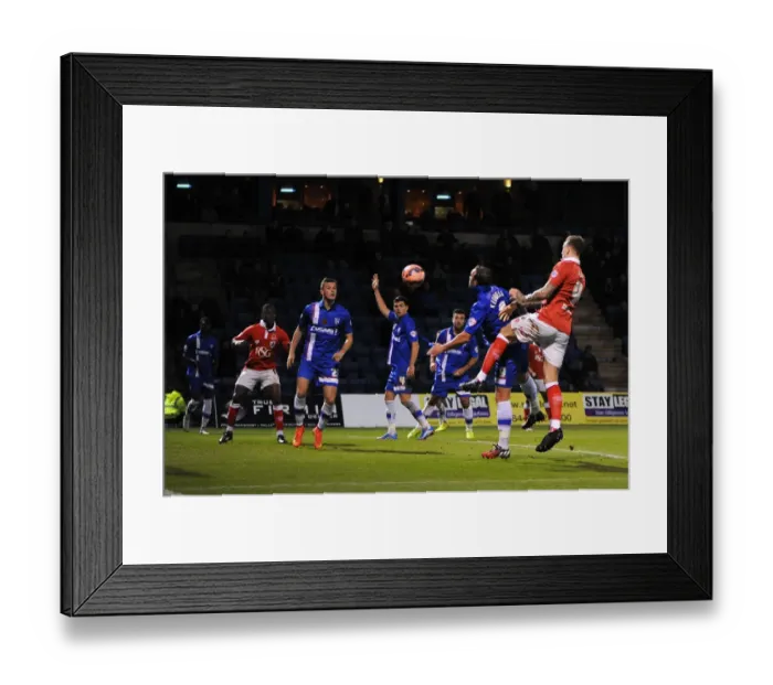 Framed Print : Aden Flint Charges Towards Goal: Gillingham vs. Bristol City, FA Cup Round One
