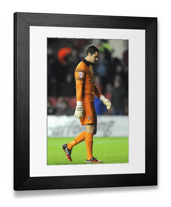 Framed Print : Dejected James Shea of AFC Wimbledon After Loss to Bristol City in Johnstone Paint Trophy Framed Print : Dejected James Shea of AFC Wimbledon After Loss to Bristol City in Johnstone Paint Trophy