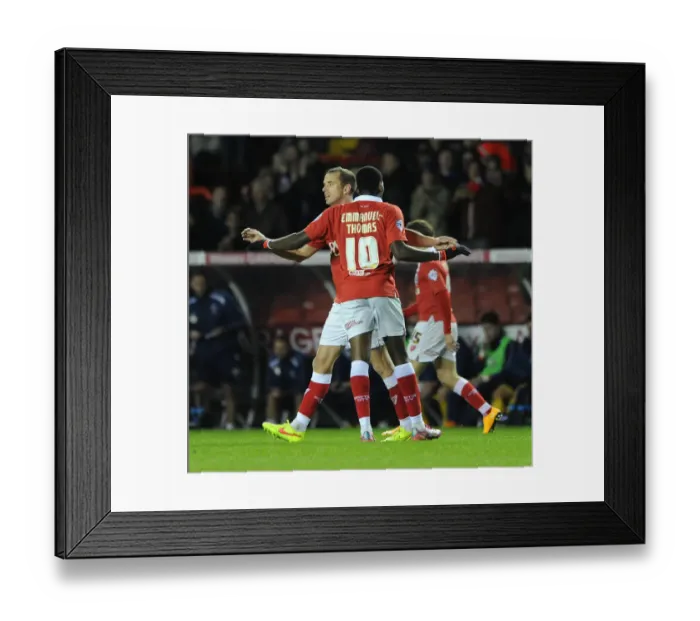 Framed Print : Jubilant Reunion: Jay Emmanuel-Thomas and Aaron Wilbraham Celebrate Bristol City's Win Against AFC Wimbledon Framed Print : Jubilant Reunion: Jay Emmanuel-Thomas and Aaron Wilbraham Celebrate Bristol City's Win Against AFC Wimbledon