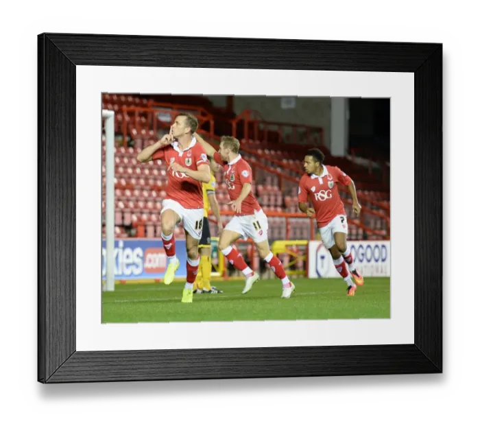 Framed Print : Aaron Wilbraham's Thrilling Goal Celebration: Bristol City vs AFC Wimbledon, Johnstone's Paint Trophy