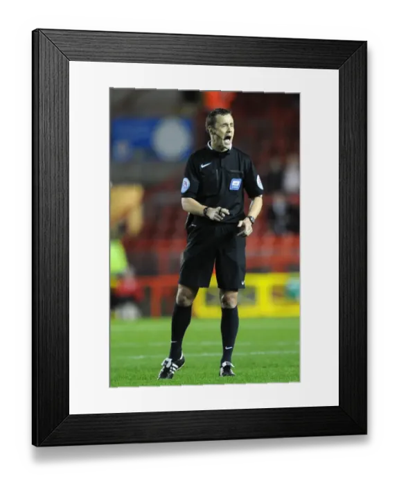 Framed Print : Tense Moment: Stuart Attwell Referees Bristol City vs AFC Wimbledon Clash in Johnstone's Paint Trophy at Ashton Gate