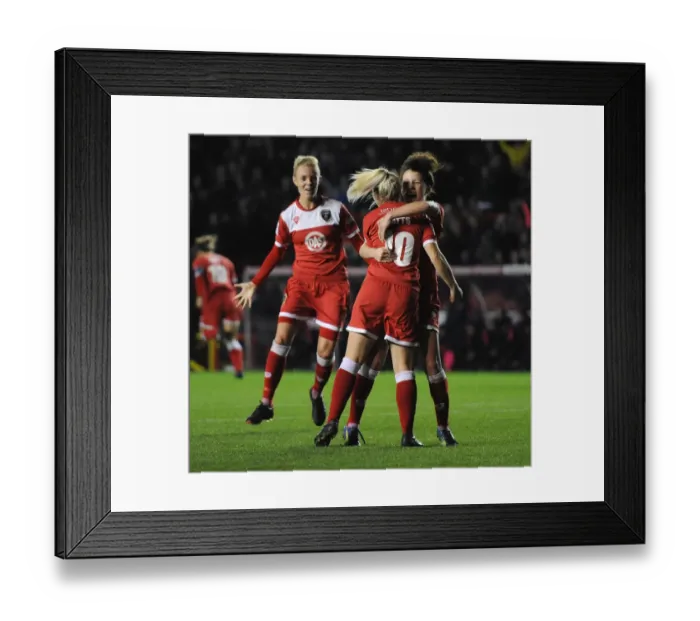 Framed Print : Bristol City FC Women: Nikki Watts and Angharad James Celebrate Historic Goal Against FC Barcelona in Champions League Framed Print : Bristol City FC Women: Nikki Watts and Angharad James Celebrate Historic Goal Against FC Barcelona in Champions League