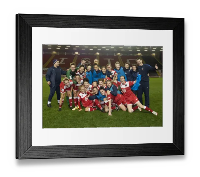 Framed Print : Bristol Academy Women's FC Celebrate Victory Over FC Barcelona in Champions League Framed Print : Bristol Academy Women's FC Celebrate Victory Over FC Barcelona in Champions League