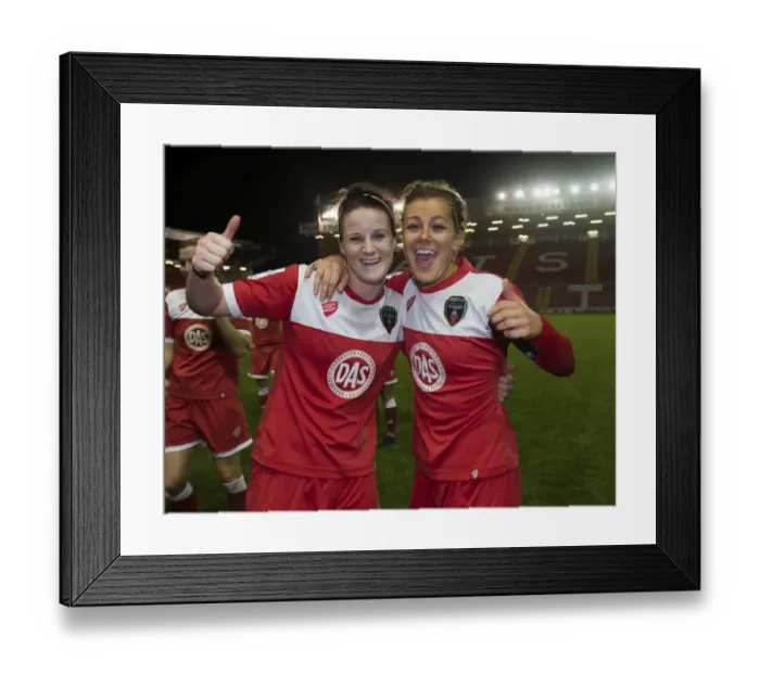 Framed Print : Bristol Academy Women's FC Defy FC Barcelona: Jasmine Matthews and Jemma Rose's Triumphant Victory Celebration Framed Print : Bristol Academy Women's FC Defy FC Barcelona: Jasmine Matthews and Jemma Rose's Triumphant Victory Celebration