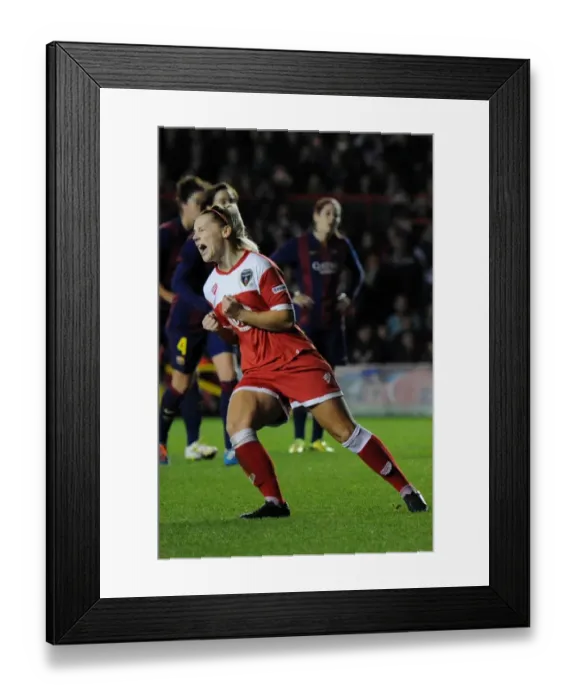 Framed Print : Nikki Watts Scores Stunning Goal for Bristol Academy Women Against FC Barcelona