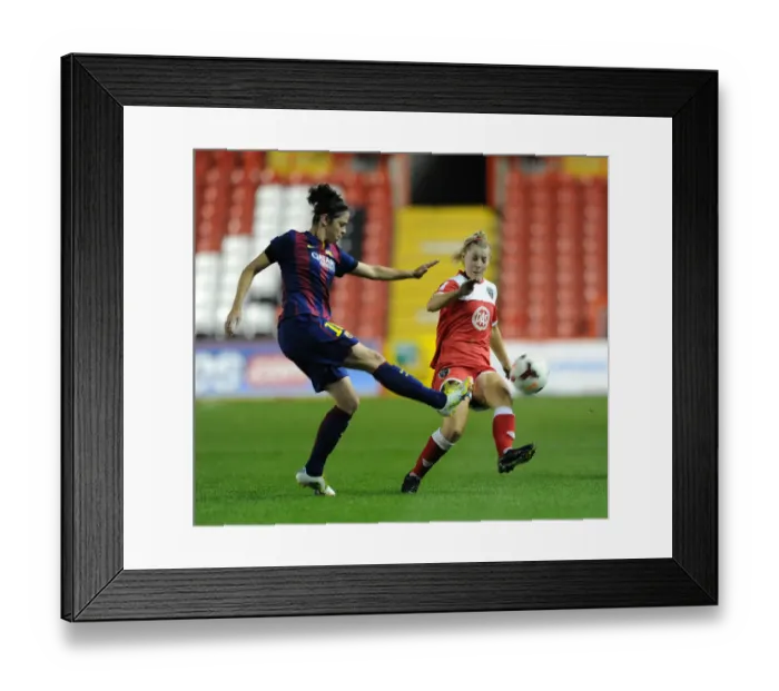 Framed Print : Nikki Watts of Bristol City FC Closes Down Ball Against FC Barcelona in Women's Champions League