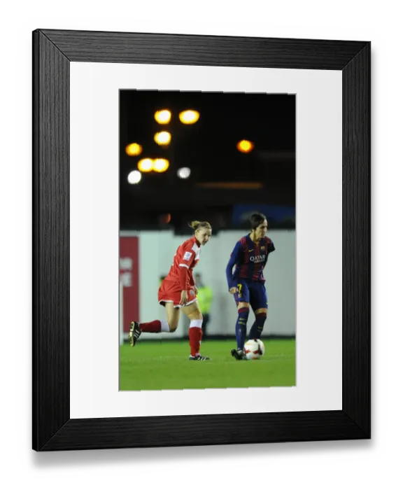 Framed Print : Chasing Greatness: Loren Dykes of Bristol Academy Pursues FC Barcelona's Marta Corredera in Womens Champions League