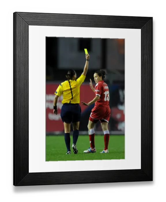 Framed Print : Bristol Academy's Laura Del Rio Garcia Receives Yellow Card Against FC Barcelona Framed Print : Bristol Academy's Laura Del Rio Garcia Receives Yellow Card Against FC Barcelona