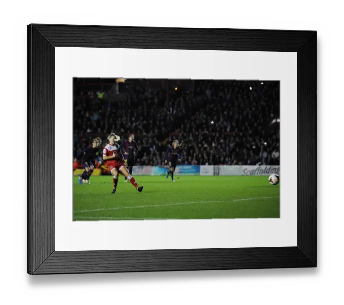 Framed Print : Nikki Watts Scores Thrilling Goal for Bristol City Women Against FC Barcelona at Ashton Gate