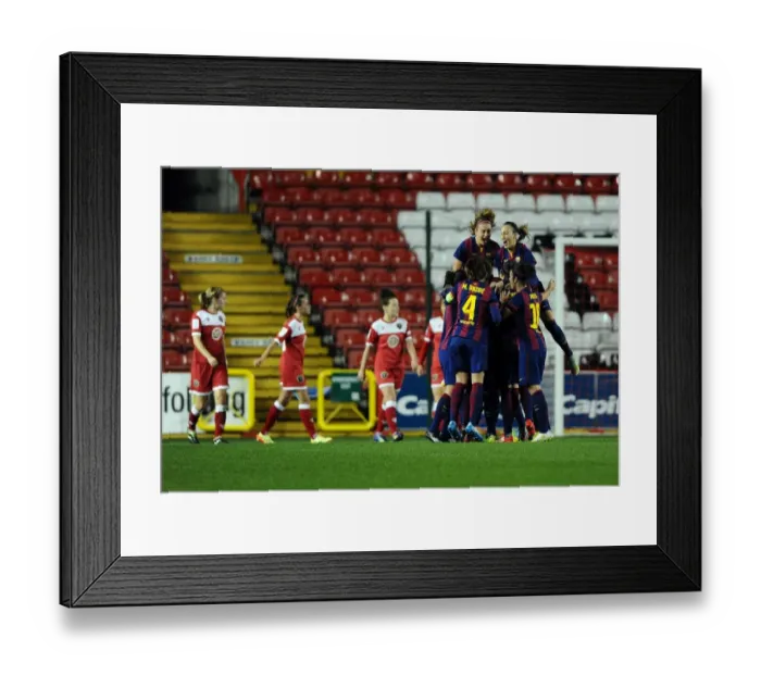 Framed Print : FC Barcelona Celebrates Victory over Bristol Academy WFC in Champions League Match