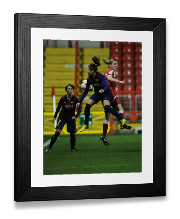Framed Print : Grace McCatty vs. Alexia Putellas: A Battle for the High Ball in the Women's Champions League - Bristol Academy FC vs. FC Barcelona Framed Print : Grace McCatty vs. Alexia Putellas: A Battle for the High Ball in the Women's Champions League - Bristol Academy FC vs. FC Barcelona