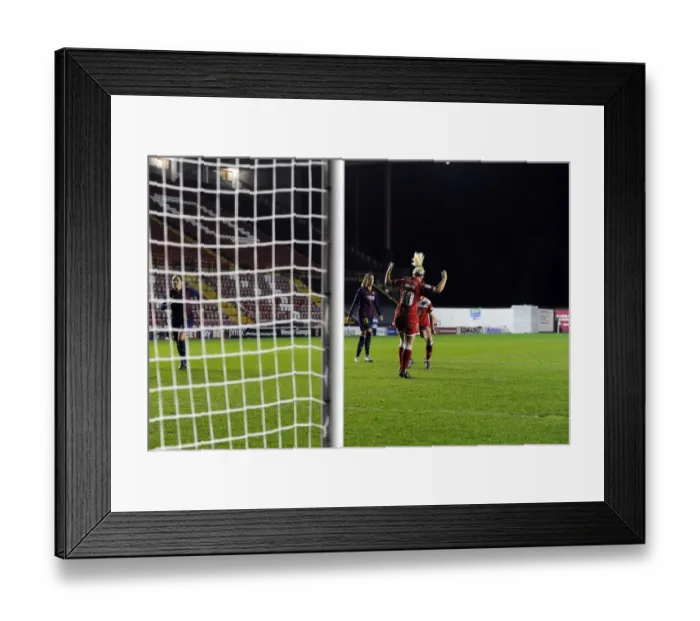 Framed Print : Nikki Watts Triumphant Moment: Bristol Academy Women's FC vs. FC Barcelona in Champions League Action