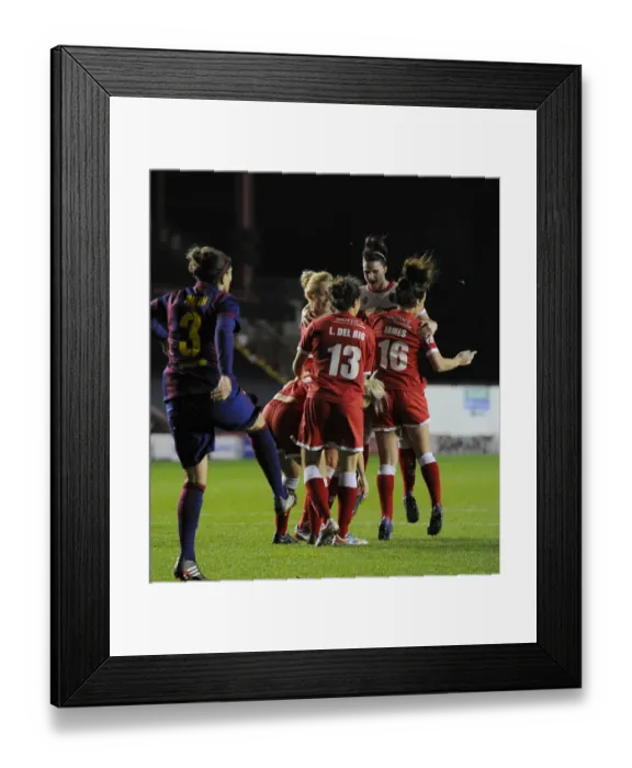 Framed Print : Bristol Academy Women's FC Celebrates Victory Over FC Barcelona in Champions League