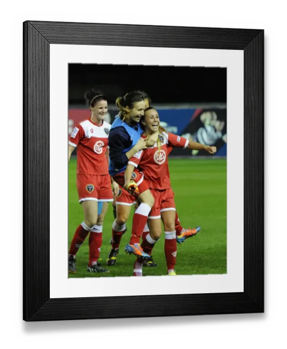 Framed Print : Celebrating Victory: Harding and Yorston's Thrilling Goals for Bristol Academy Women's FC against FC Barcelona Framed Print : Celebrating Victory: Harding and Yorston's Thrilling Goals for Bristol Academy Women's FC against FC Barcelona