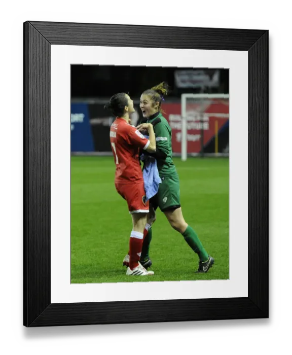 Framed Print : Bristol City FC Women: Natalia Pablos Sanchon and Mary Earps Celebrate Historic Victory over FC Barcelona Framed Print : Bristol City FC Women: Natalia Pablos Sanchon and Mary Earps Celebrate Historic Victory over FC Barcelona