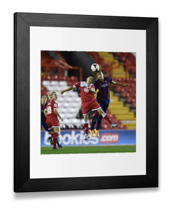 Framed Print : High Stakes Showdown: A Leap for Supremacy - Garcia vs. Rafols, Bristol Academy vs. FC Barcelona, UEFA Women's Champions League Framed Print : High Stakes Showdown: A Leap for Supremacy - Garcia vs. Rafols, Bristol Academy vs. FC Barcelona, UEFA Women's Champions League