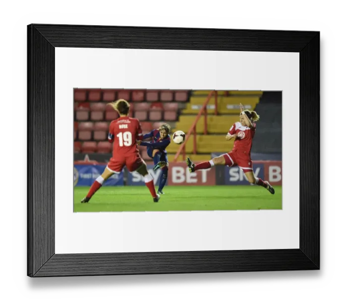 Framed Print : Marta Corredera of FC Barcelona Pressures Bristol Academy in UEFA Women's Champions League Match
