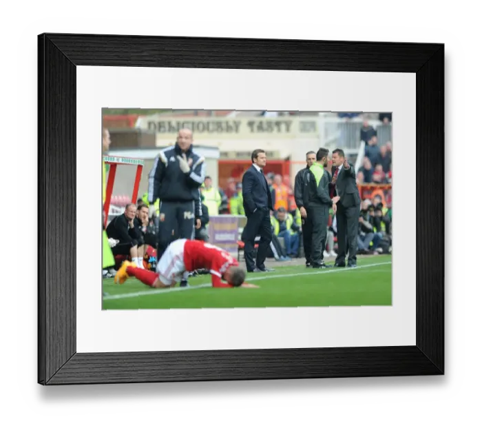 Framed Print : Steve Cotterill's Heated Argument with Fourth Official during Swindon Town vs. Bristol City Match
