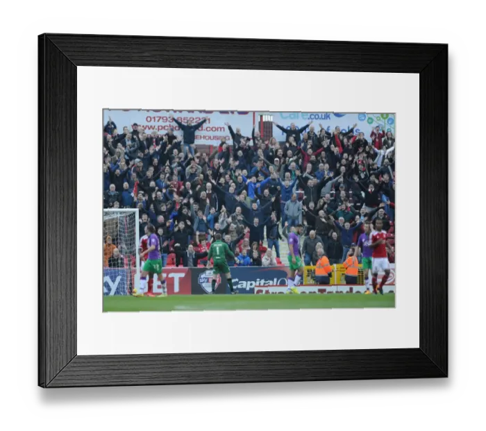 Framed Print : Bristol City Fans Mocking a Miss at Swindon Town's County Ground, 15th November 2014 Framed Print : Bristol City Fans Mocking a Miss at Swindon Town's County Ground, 15th November 2014
