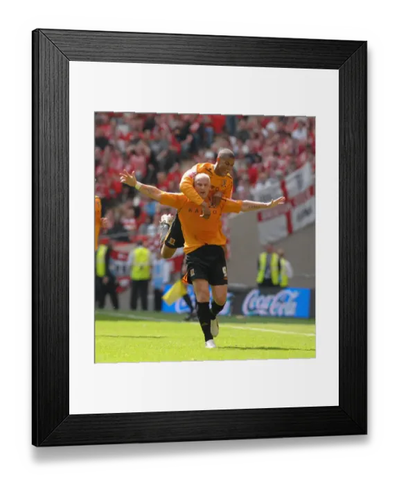 Framed Print : Bristol City's Dean Windass and Frazier Campbell Celebrate Promotion: Play-Off Final Triumph