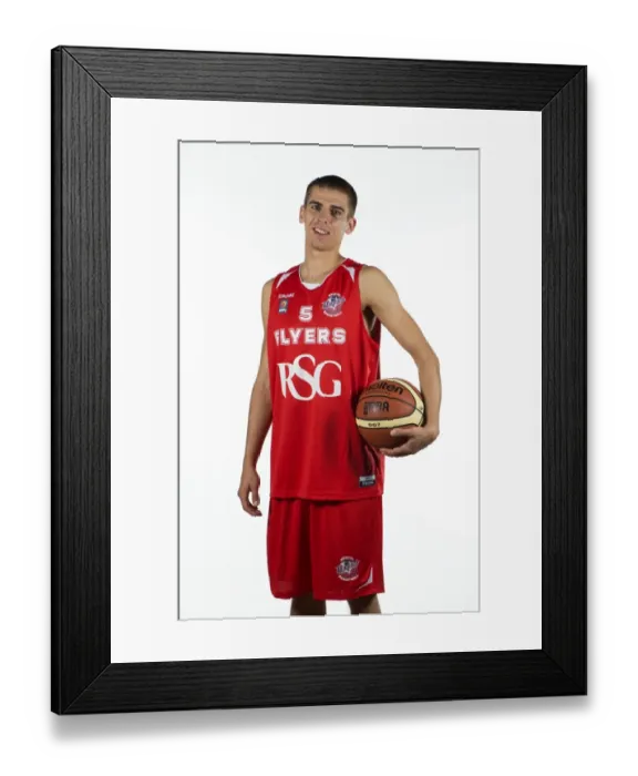 Framed Print : Mathias Seilund in Action: Basketball at SGS Wise Campus - Bristol Academy Flyers